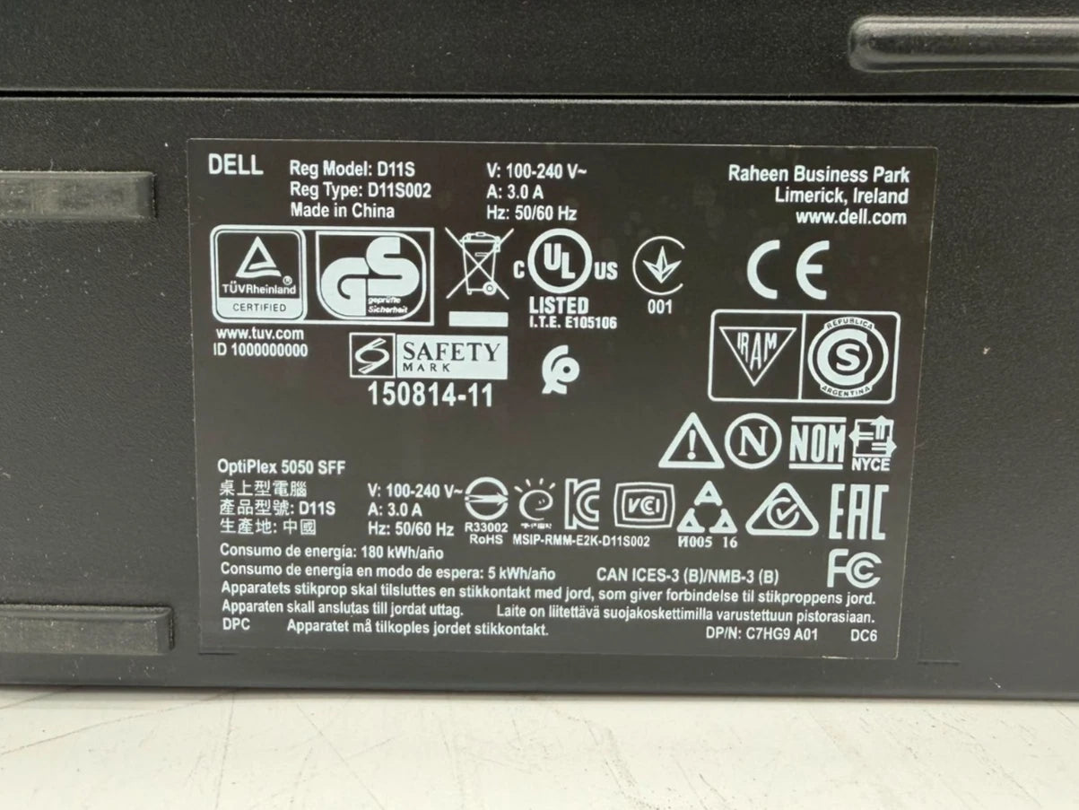 Dell OptiPlex 5050 SFF D11S 3.40GHz i5-7500 Processor 8GB RAM 500GB HDD Grade B