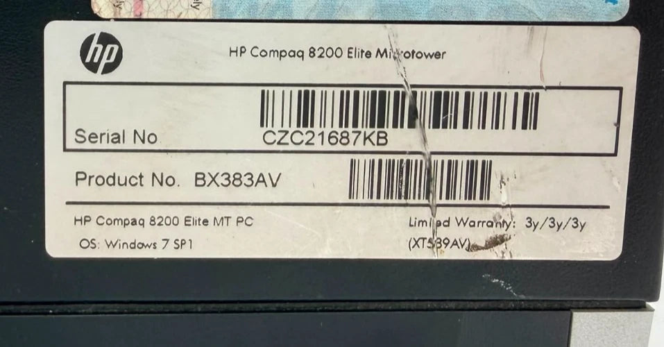 HP Compaq 8200 Elite Microtower 3.10GHz CPU i5-2400 4GB RAM 250GB HDD Grade B