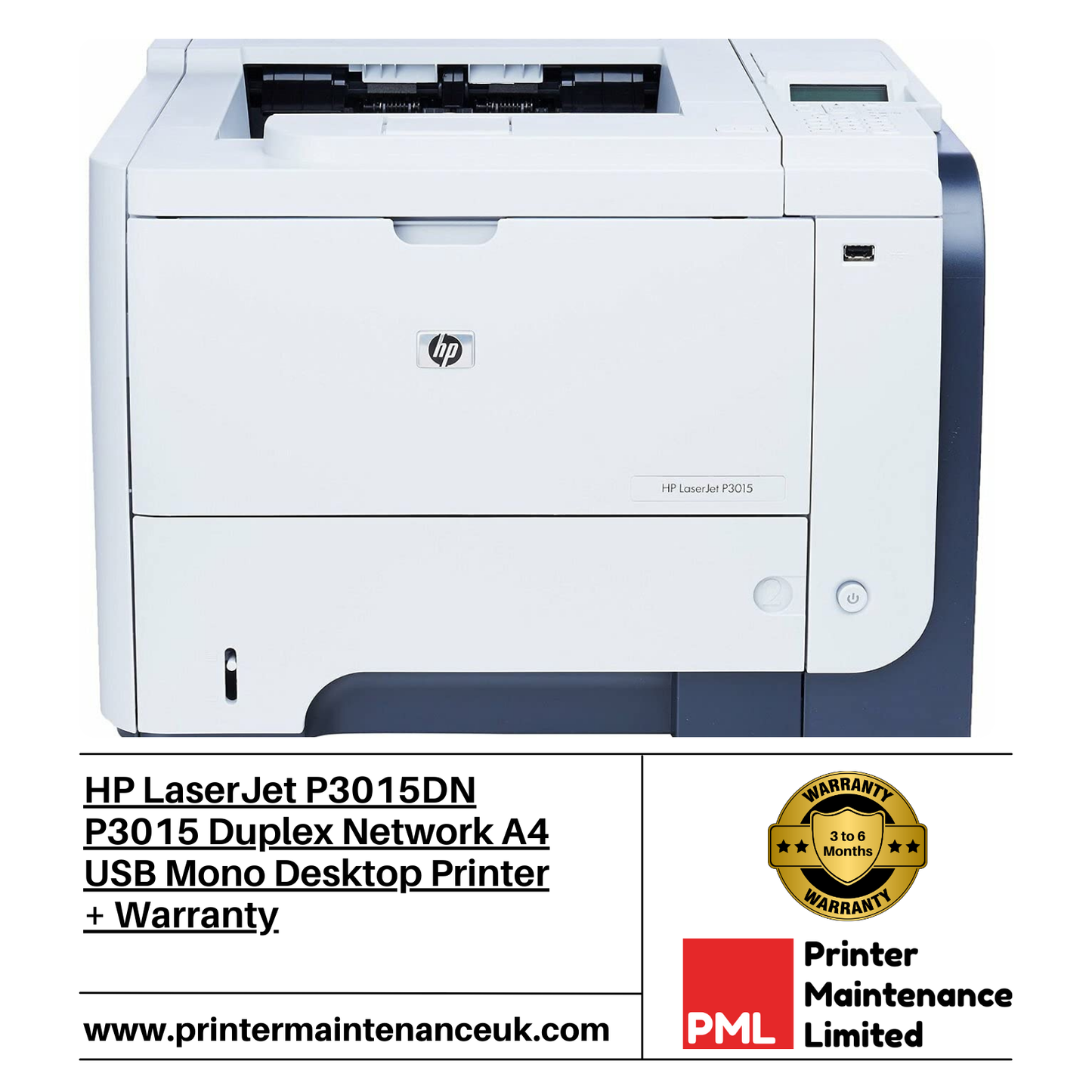 HP LaserJet P3015DN P3015 Duplex Network A4 USB Mono Desktop Printer + Warranty